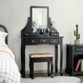 thumbnail image 3 of Gymax Coiffeuse avec 5 Tiroirs et Boîte Amovible Table de Maquillage et Tabouret Ensemble Noir, 3 of 10