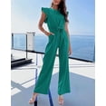 thumbnail image 2 of BTFBM Jumpsuits For Women Crew Neck Dressy Cap Sleeve Belted High Waist Wide Leg Romper One Piece Casual Outfits Pockets, 2 of 8