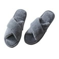 thumbnail image 2 of Women‘s Fuzzy Slippers Cross Band Memory Foam House Slippers Open Toe, 2 of 4
