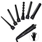 Curling Iron Set 6 in 1 Hair Curling Wand with Glove and Interchangeable Barrels, Black