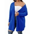 thumbnail image 3 of Essential Solid Fluted Sanding Open Front Knitted Cardigan Sweater for Women Blue 5XL, 3 of 8
