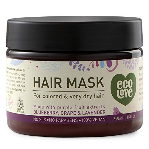 ecoLove - Deep Conditioning Hair Mask for Dry Damaged Hair  Color Treated Hair with Organic Blueberry Grape  Lavender Vegan  Cruelty Free Hair Treatment Mask 11.8fl Oz 350ml