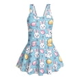 thumbnail image 4 of COEQINE Soft Stretchy Girls Bathing Suit, One Piece Bathing Suit with Skirt and Built-in Brief, U Neckline and V-Back Straps, for Active Girls 3-4 Year Olds, Easter Bunny Floral Egg Blue, 4 of 8