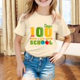thumbnail image 2 of Kids Tee Boys and Girls Summer 100 Days of School Short Sleeve T Shirt Toddler Happy 100Th Day Tops Girls Tee Beige 8 Years-9 Years, 2 of 4