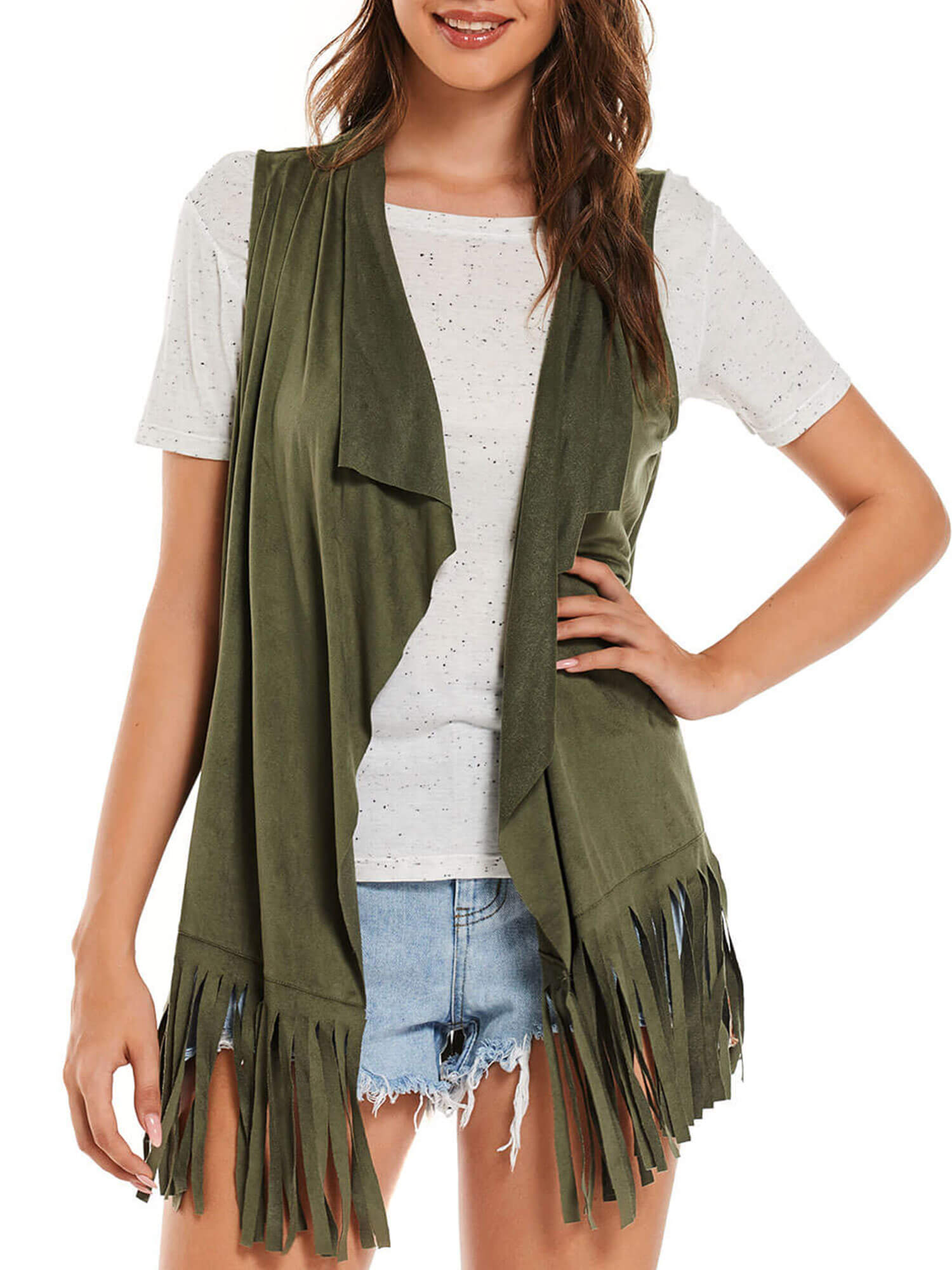As Rose Rich Women's Fringe Vest Faux 