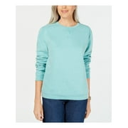 KAREN SCOTT Womens Aqua Crew Neck Long Sleeve Sweatshirt Petites PM