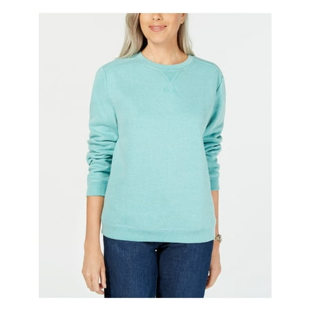 KAREN SCOTT Womens Aqua Crew Neck Long Sleeve Sweatshirt Petites PM