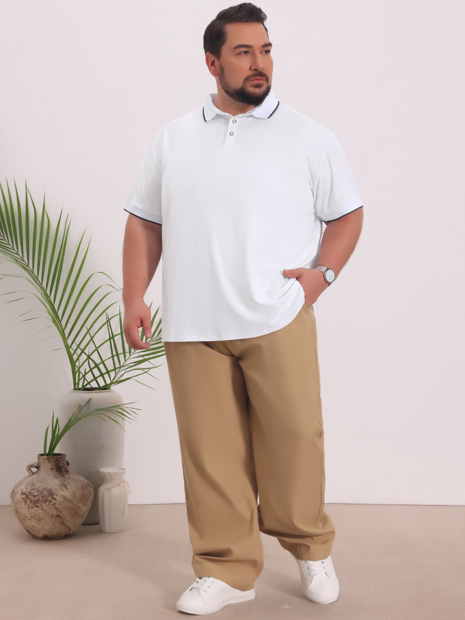 DARING DIVA Men's Big & Tall Shirts Casual Short Sleeve Color Block Polo Shirt XL White