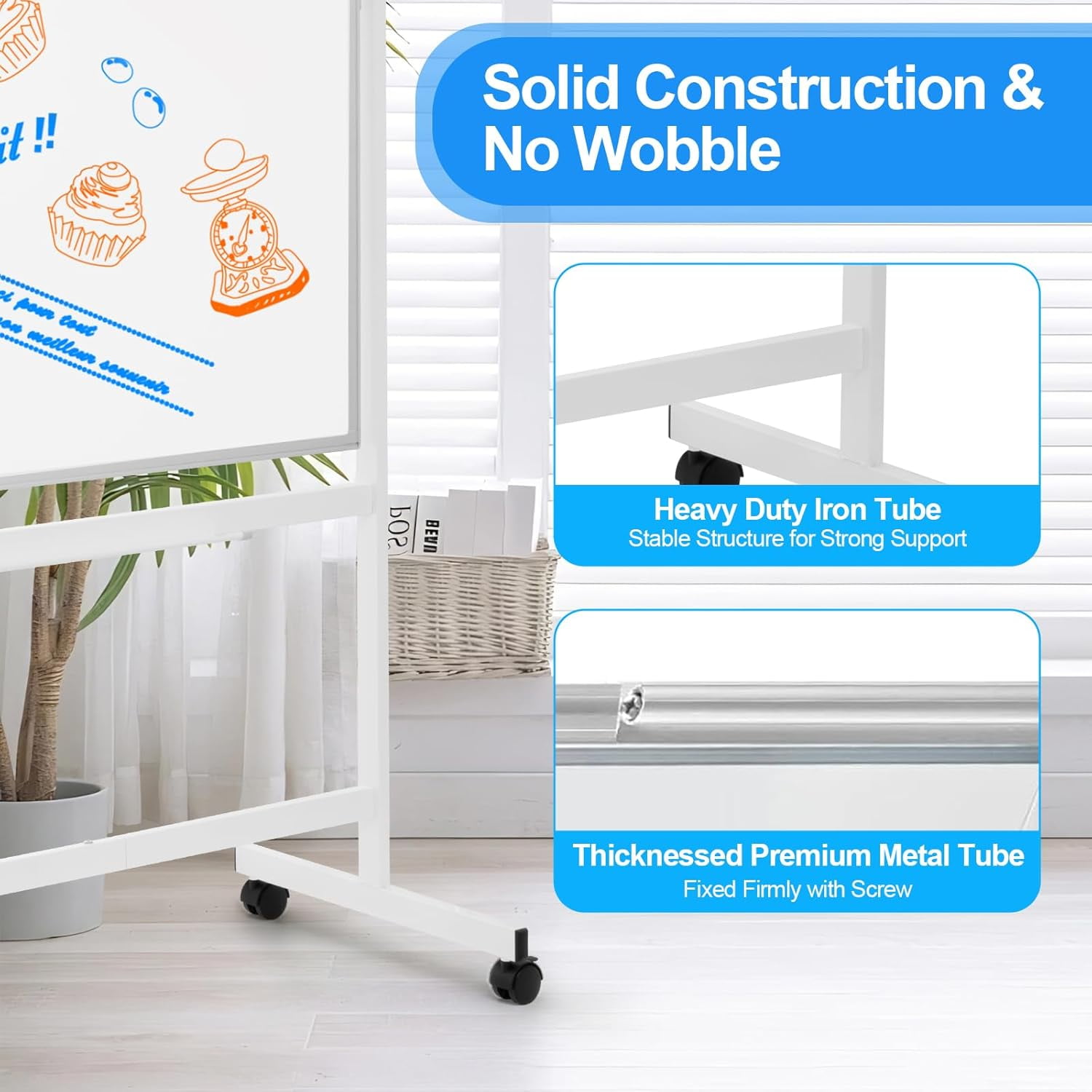 SHZOND 60 x 48 Double Sided Rolling Whiteboard, Rolling White Board,Magnetic Rolling Dry Erase Board Easel Standing Board on Wheels with Aluminium Frame for Office, Home ,Classroom