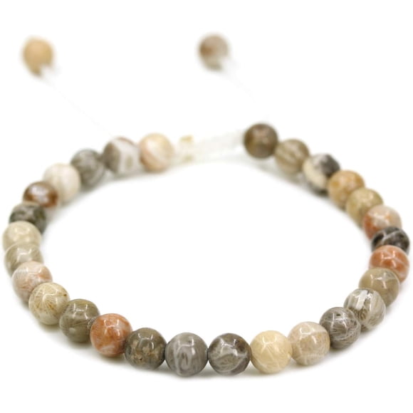 Angelstones Handmade Gemstone 6mm Coral Fossil Round Beads Adjustable Braided Macrame Tassels Chakra Reiki Bracelets 7-9 inch Unisex