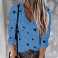 thumbnail image 2 of Pompotops Mode Décontractée pour Femmes Col en V Manches Longues Imprimé Étoile T-Shirt Blouse, 2 of 4
