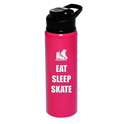 25 oz Aluminum Sports Water Travel Bottle Eat Sleep Skate Ice Skates (Hot-Pink) by