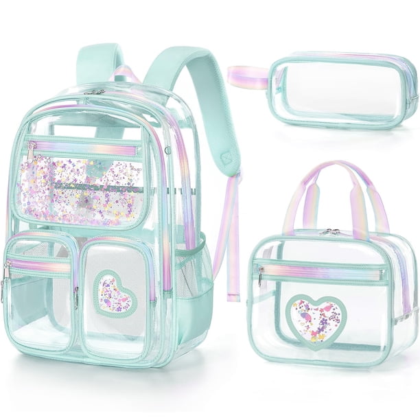 Mochila transparente Fimibuke para niñas con lonchera y estuche para lápices