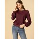 thumbnail image 3 of Allegra K Suéter Tipo Jersey Acanalado Con Mangas De Farol Clásico Para Mujer Vino rojo L, 3 of 6