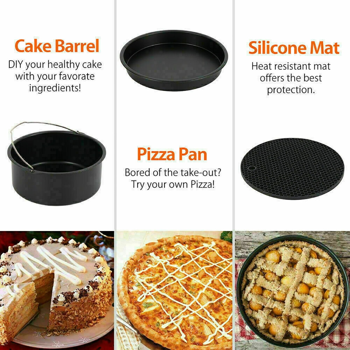 AIQI 5 Piece Air Fryer Accessories, Including Cake Barrel, Pizza