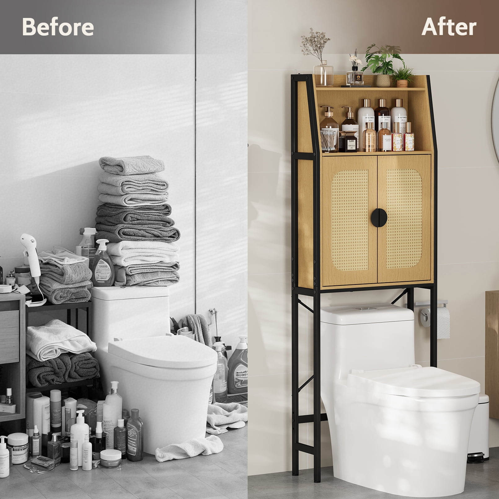 Vividwood Over-the-Toilet Cabinet with Soft Close Doors, Off-White