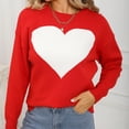 thumbnail image 7 of Women Cute Heart Sweaters Crew Neck Valentines Day Sweater Long Sleeve Casual Ribbed Knit Pullover Top Red, L, 7 of 7