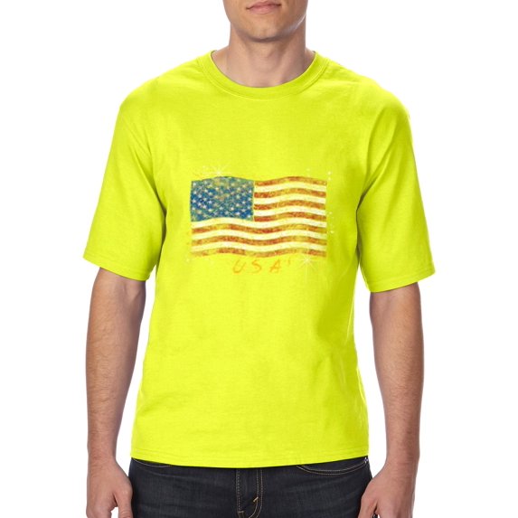 "Mens and Big Mens American Flag USA in Gold T-Shirt, up to size 3XLT"