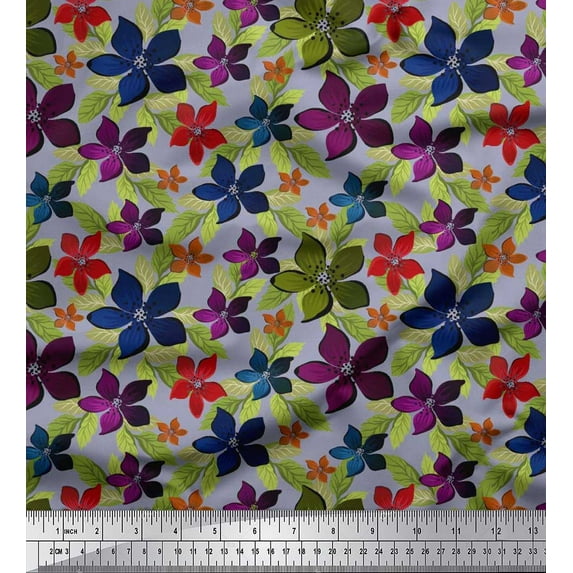 Soimoi Rayon Fabric Leaves & Floral Artistic Fabric Prints by Yard 42 Inch Wide