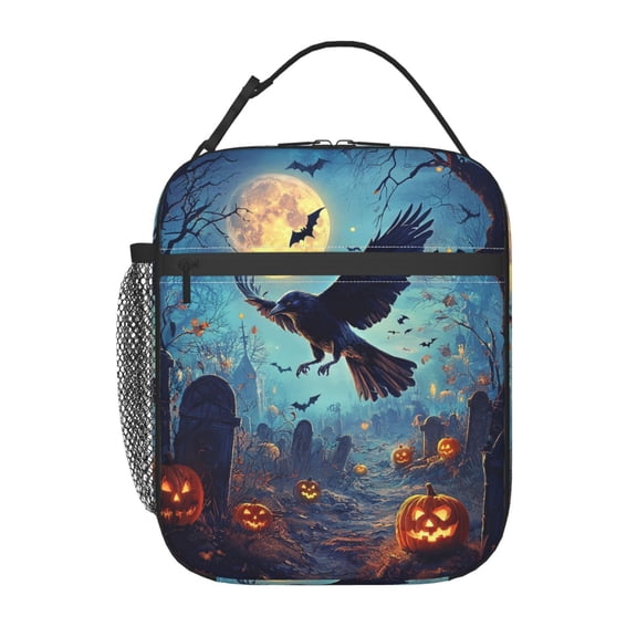 Halloween Raven Lunch Box Reusable Portable Lunch Bag Tote Bag for Work Picnic Hiking