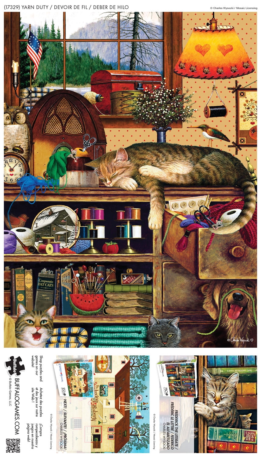 Buffalo Games Charles Wysocki Yarn Duty 750-Piece 24 x 18 inch Interlocking Jigsaw Puzzle for Adults Ages 14+