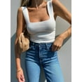 thumbnail image 2 of Womens Ribbed Tank Tops 2025 Summer Sleeveless Square Neck Shirts Casual Slim Fitted Knit Shirts White L, 2 of 6