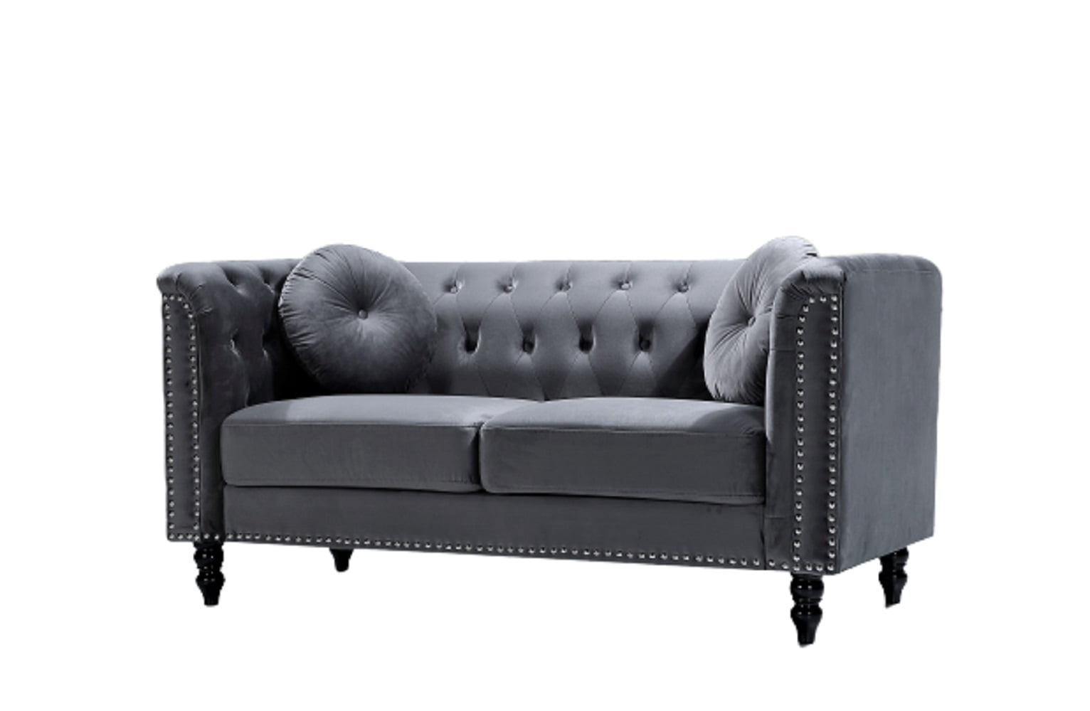 Uspridefurniture Aathish 65'' Velvet Rolled Arms Nailhead Loveseat -Gray