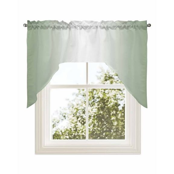 Sage Green Ombre Swag Valance for Windows 56'' x 36'', Sage Green White Gradient Modern Light Filtering Kitchen Curtains Valances for Bathroom/Living Room/Bedroom/Café, Rod Pocket Curtain Panel