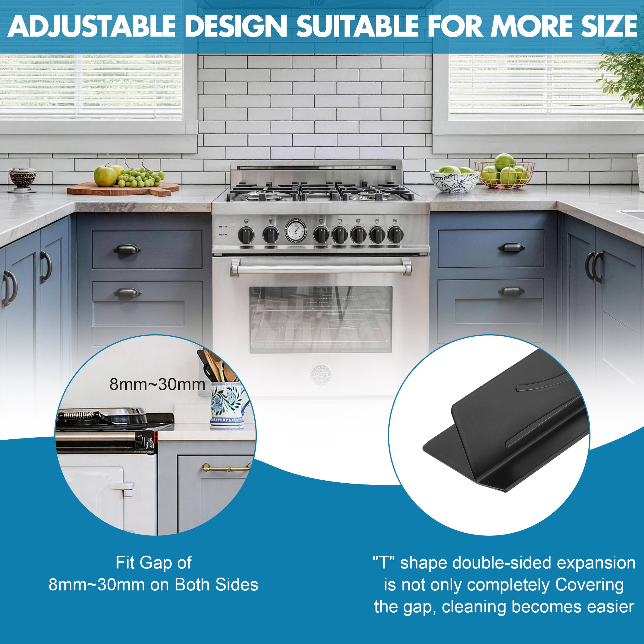 Stainless Steel Stove Gap Covers,Stove Gap Filler for Kitchen Extendable T Stove Counter Gap Covers 13.8"-27.5",Silver