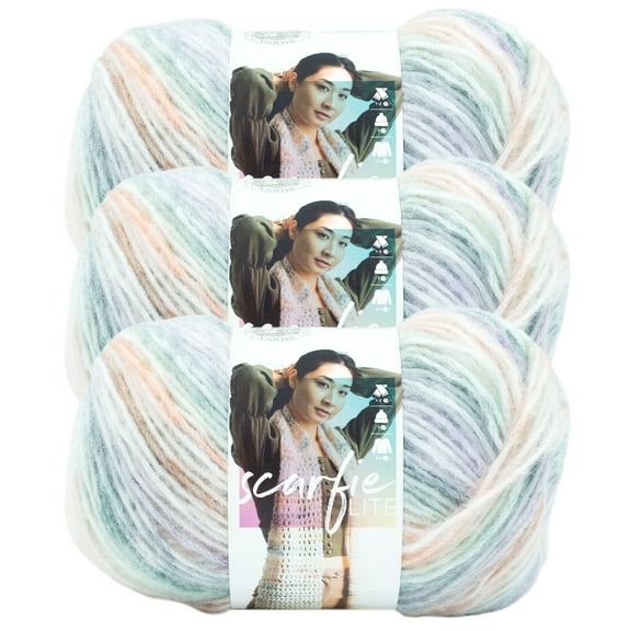Lion Brand Yarn Scarfie Lite Tiger Lily Medium Acrylic, Polyester, Nylon, Wool Yarn 3 Pack