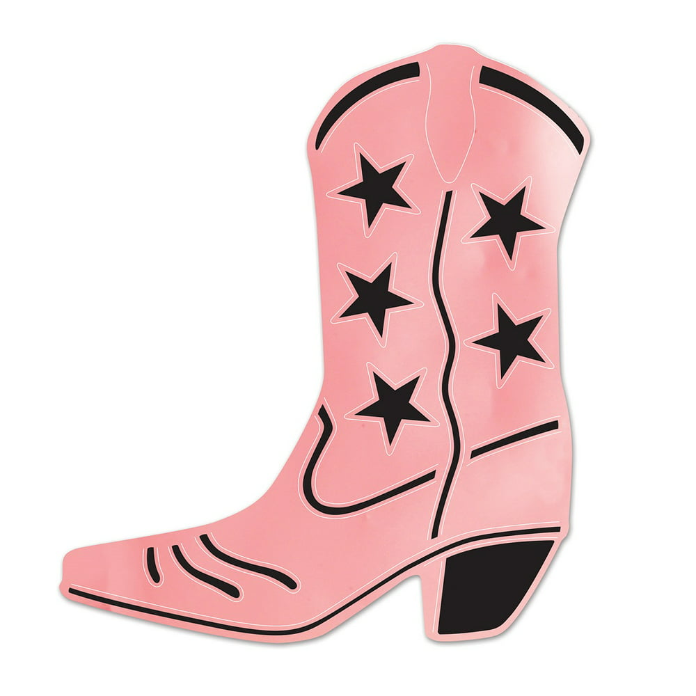 Club Pack of 24 Pink and Black Foil Country Western Cowboy Boot ...