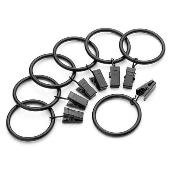 Black 1.5-Inch Metal Curtain Clip Rings (Set of 20) – Sturdy Drapery Rings with Clips for Curtain Rods