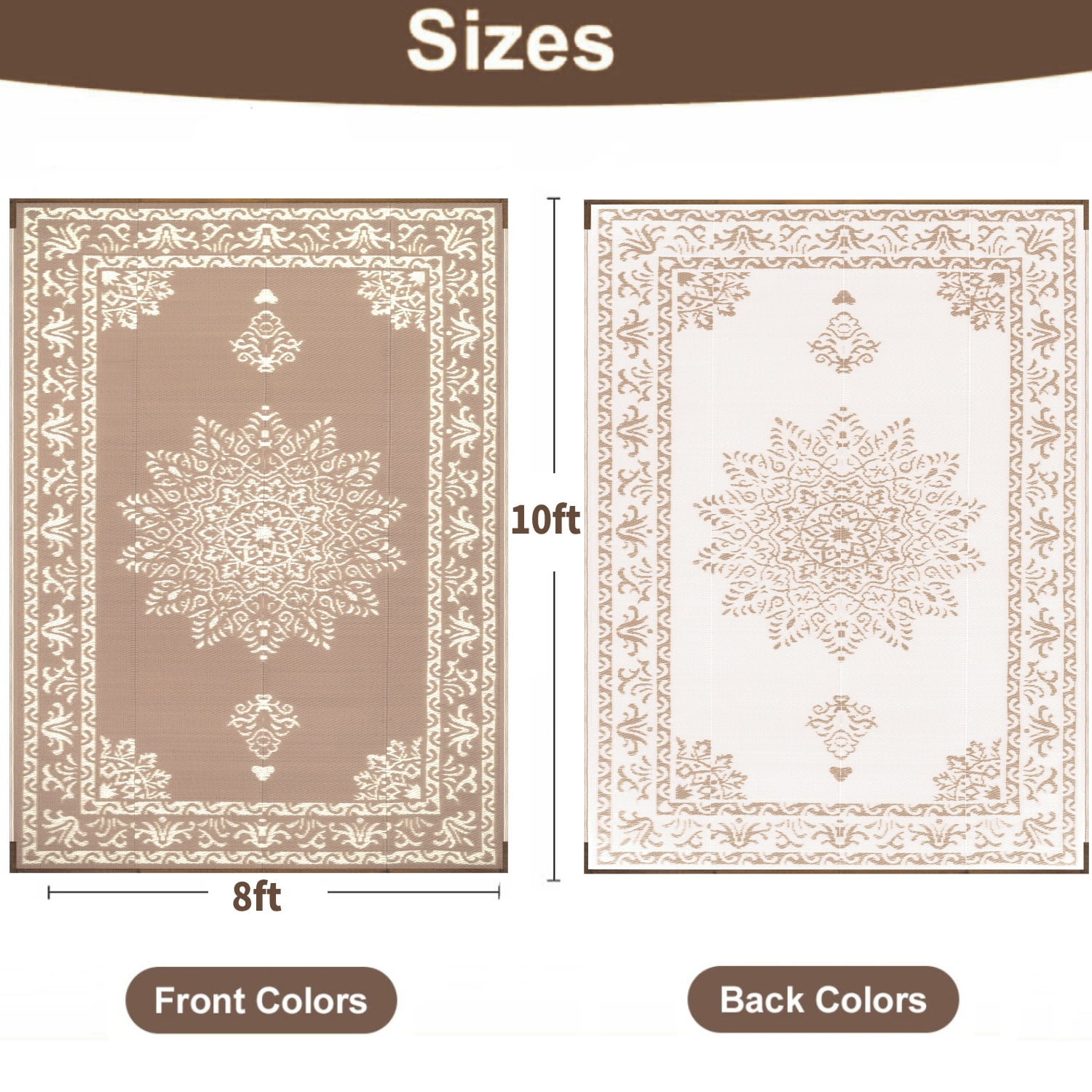Yamaziot 8'x10' Outdoor Rugs Patio Rug Reversible Mats, RV Rug, Waterproof Camping Rug Plastic Straw Outdoor Rug for Patio, Porch, Balcony, Beach, Deck, Backyard, Garden, Beige