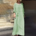 thumbnail image 2 of Jinhomg Women Casual Long Sleeve Maxi Dress Lightweight Cotton Linen Beach Loose Fit Comfy Crewneck Midi Dress 2025 Spring Dresses with Pocket Green XXXXL, 2 of 7