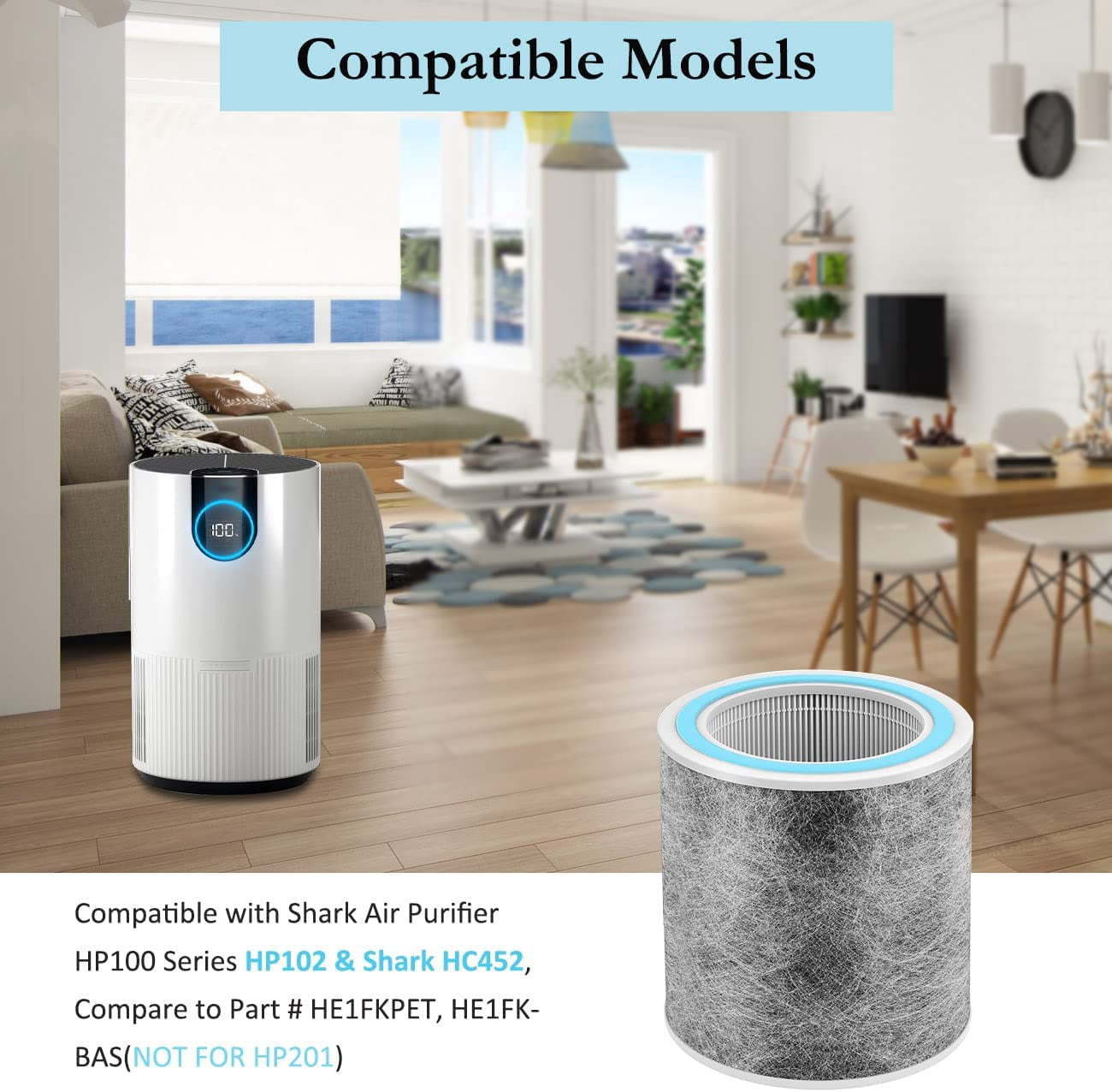 2 Pack HC452 Replacement Filter Compatible with Shark HC452 & HP102 Air Purifier, 3-in-1 H13 True HEPA for 99.97% of Particles