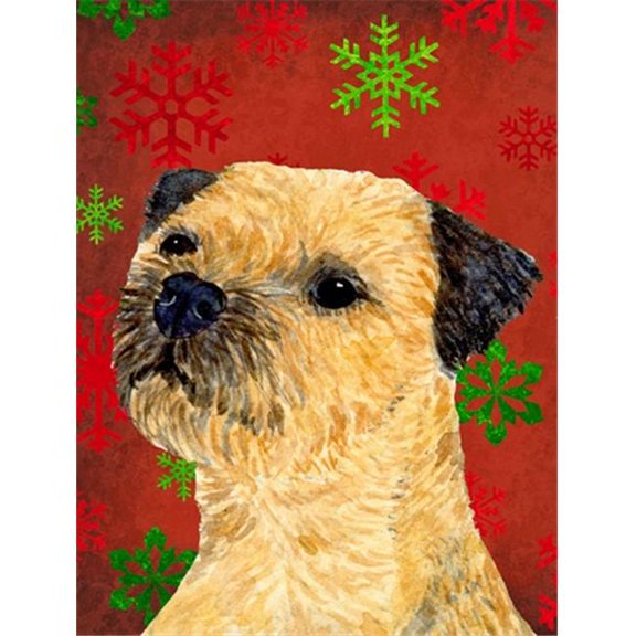 11 x 15 In. Border Terrier Red And Green Snowflakes Holiday Christmas Flag, Garden Size