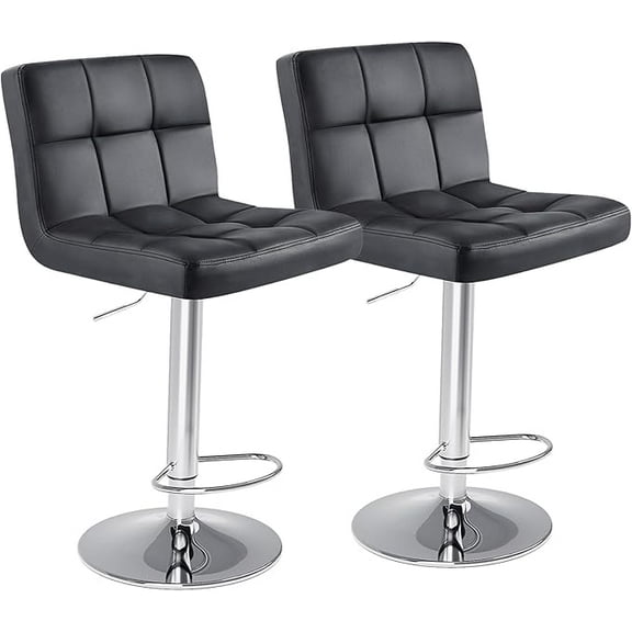 Sybels 2-Pack Adjustable Swivel Bar Stools, Armless PU Leather Counter Height Stools with Back,Black