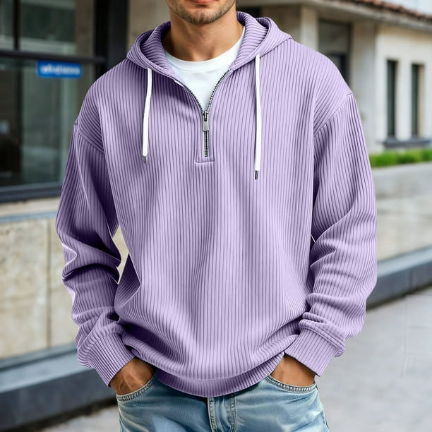 MHFRRA Sudadera con Capucha y Cremallera de Un Cuarto de Manga Larga con Bolsillo Frontal Tipo Cangurera para Uso Deportivo Informal Al Aire Libre, Tela Ligera y Cómoda Púrpura
