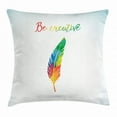 thumbnail image 1 of Feather Throw Pillow Cushion Cover, Rainbow Colored Quill and Be Creative Quote Writing Creation Motivational Image, Decorative Square Accent Pillow Case, 18 X 18 Inches, Multicolor, by Ambesonne, 1 of 2
