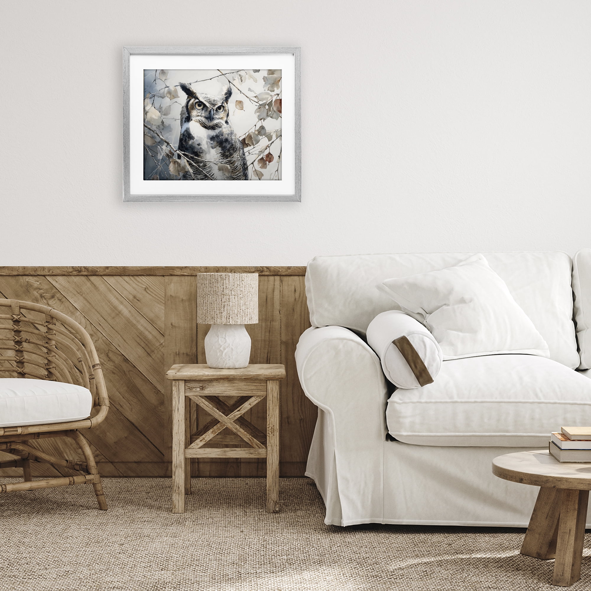 Stupell Industries Horned Owl Perched Gray Framed Print Under Glass, design by Franklyn Gregory