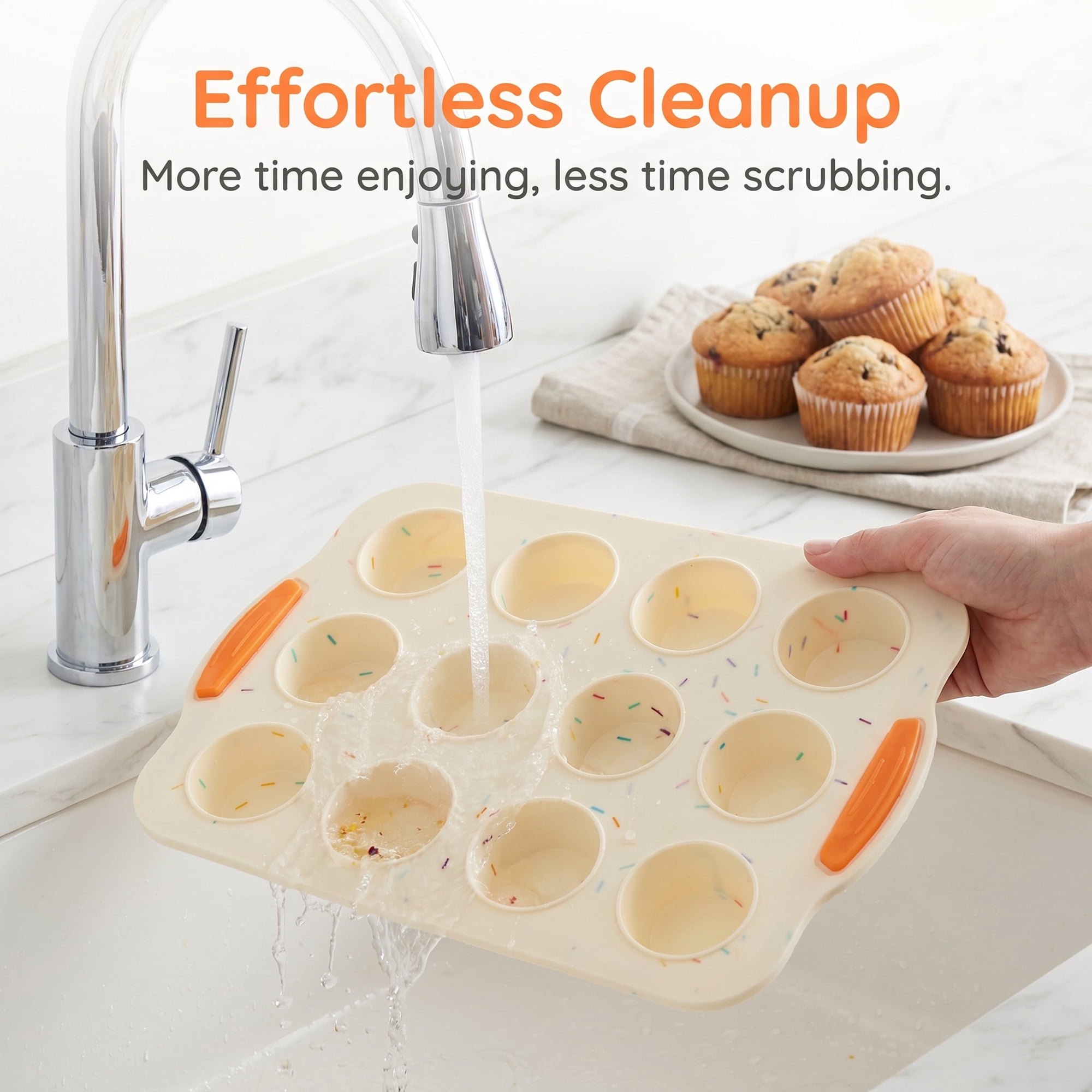 Unique Bargains Baking Pan 12-Cup Speckled Nonstick Silicone Tray for Bread Beige 12"x7.9"