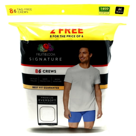 8 White Medium M 38-40 Fruit Of The Loom Signature Crew Neck T-Shirts M 97-102CM