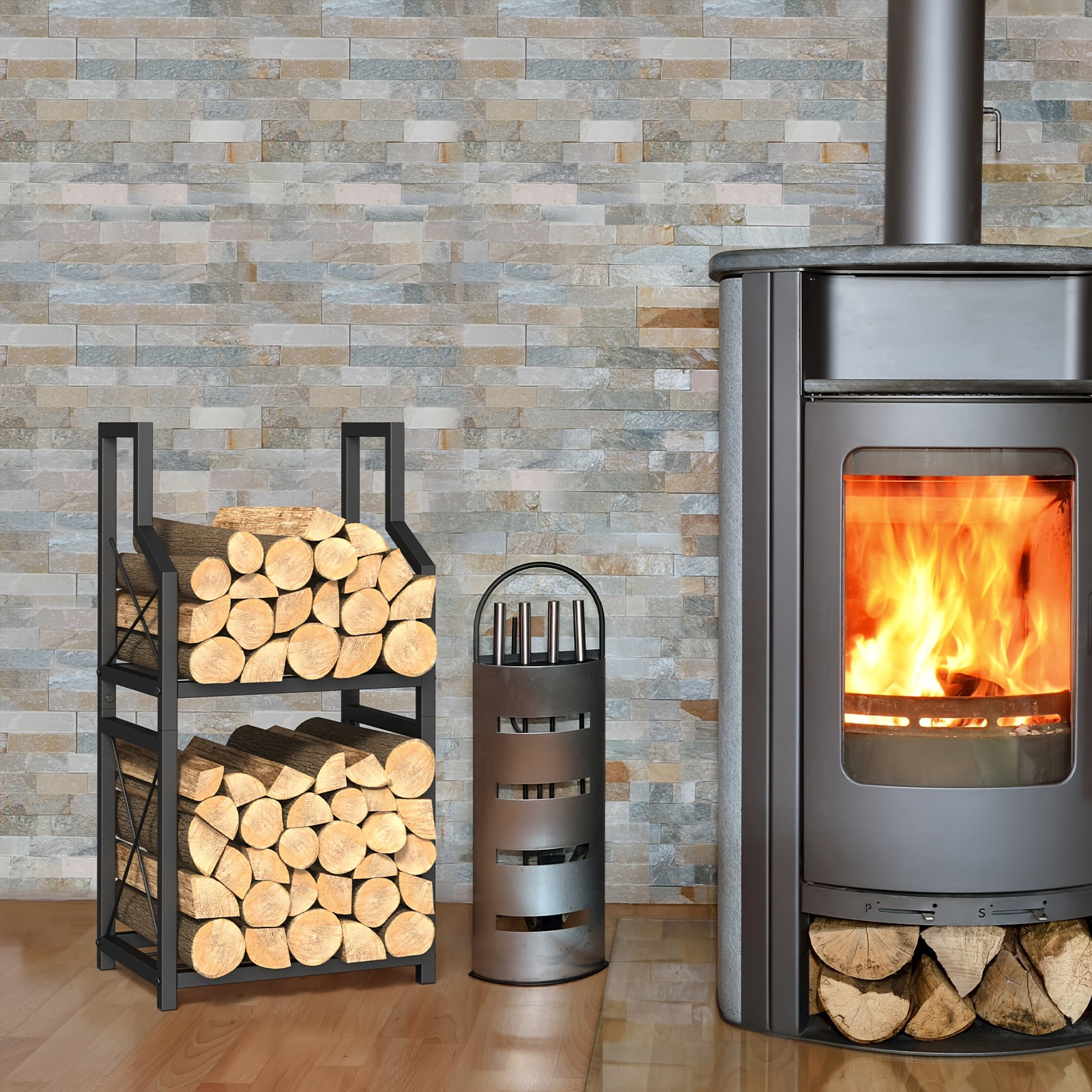 Noble House Conti Indoor Metal 27in. Fireplace Log Holder, Matte