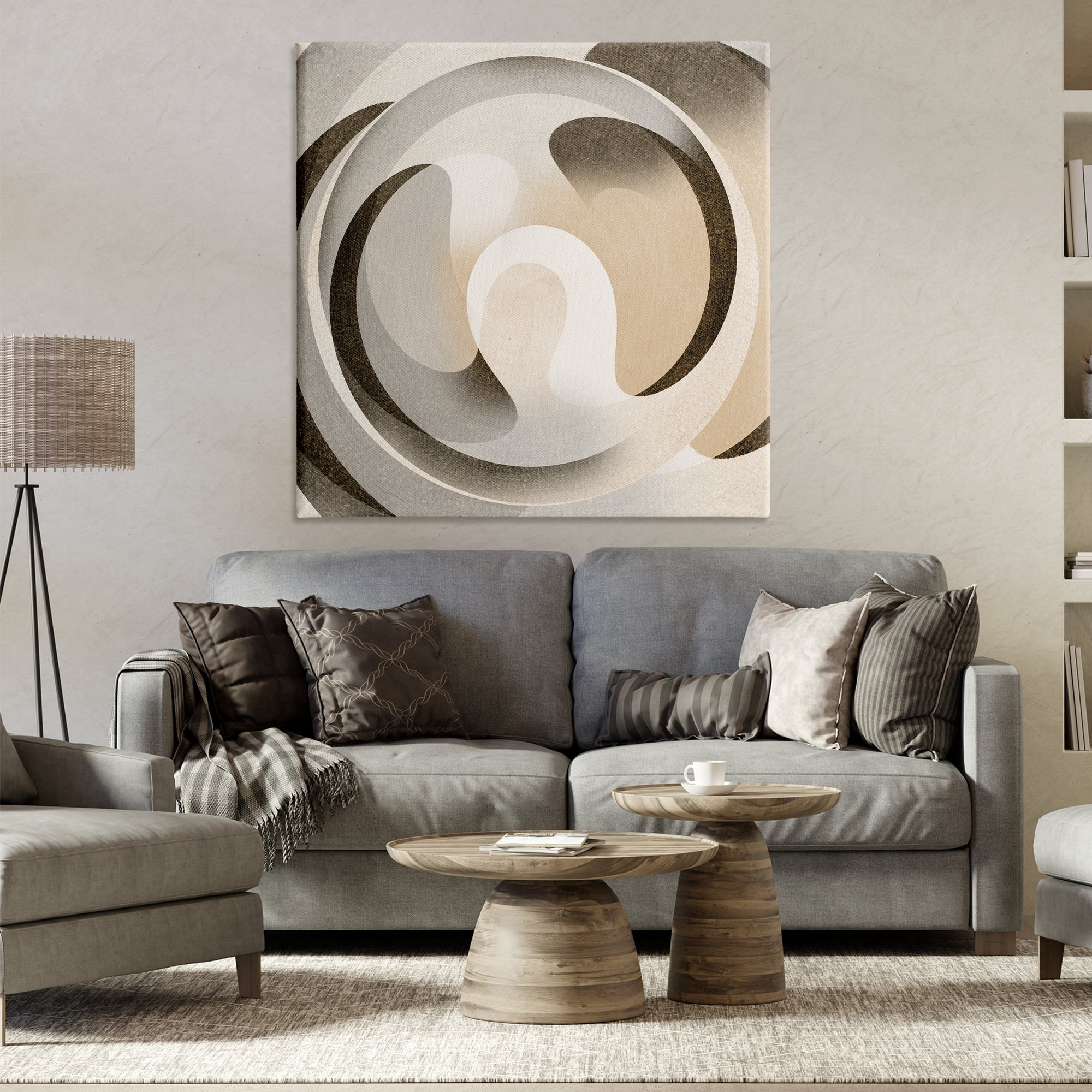 Stupell Industries Neutral Vortex Shape Abstract Painting Wrapped Canvas Art Print Wall Art, 36 x 36