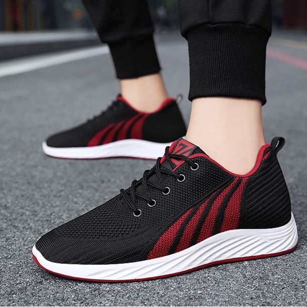 Zapatos Para Caminar Mocasines casuales para hombres Zapatos planos con cordones acolchados para deportes al aire libre (43 Black Red) Wdftyju Tenis De Mujer Tenis De Hombre