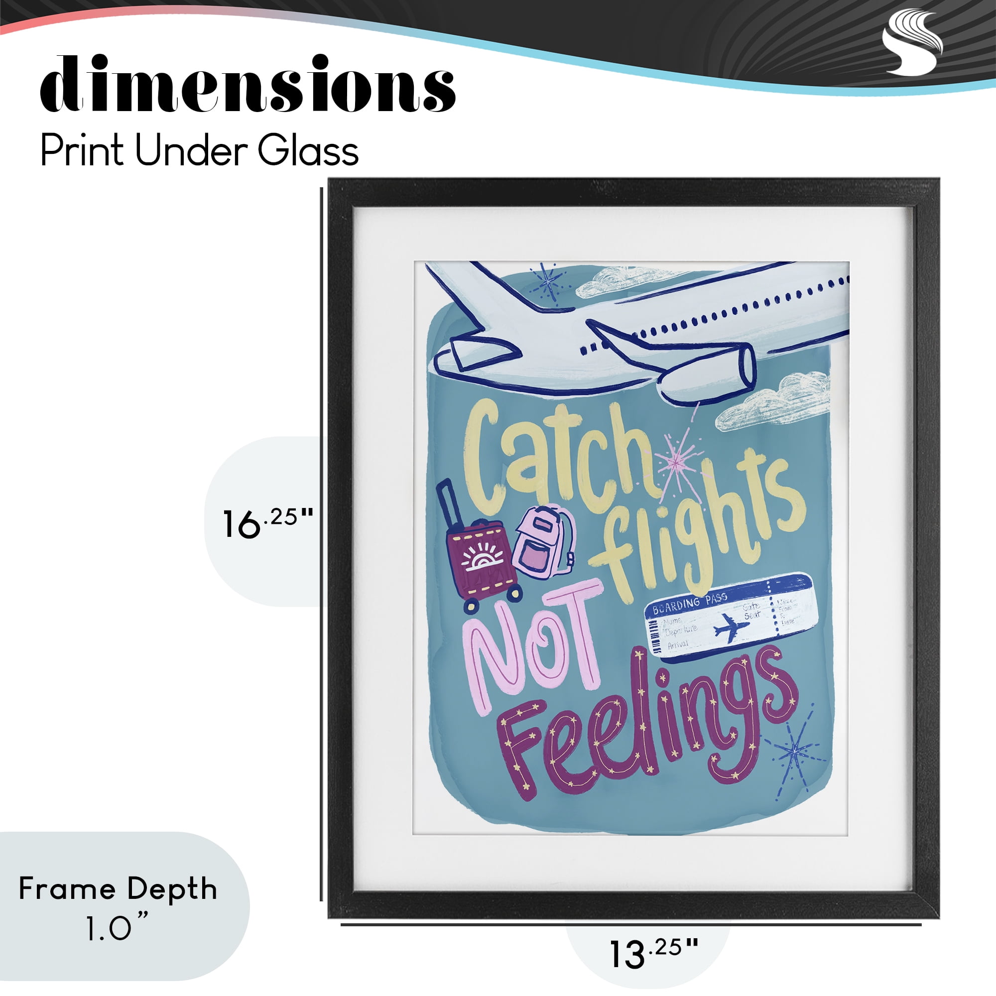 Stupell Industries Catch Flights Not Feelings Black Framed Print Under Glass, design by Connie Summers
