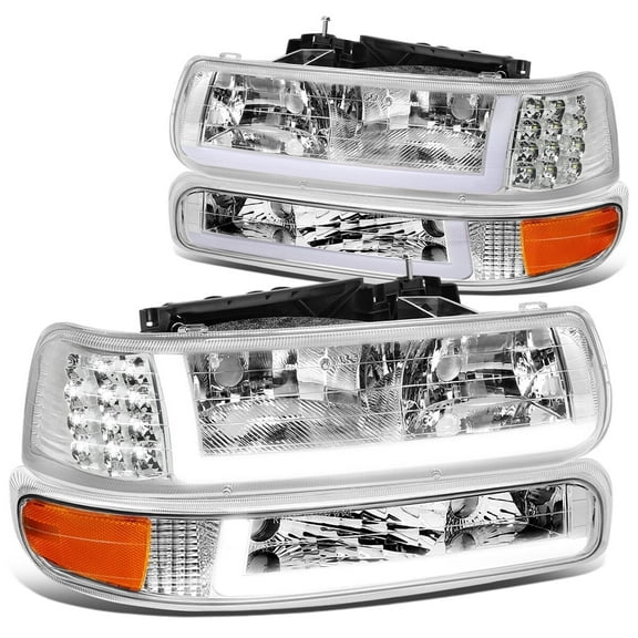 DNA Motoring For 99-02 Chevy Silverado 1500 2500 HD LED DRL Headlight Bumper Lamps Chrome Pair