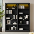thumbnail image 2 of 83'' Tall Freestanding Storage Cabinet with LED Lights, Adjustable Shelves Luxurious Wood Display Case for Collectibles, Living Room Office Organizer, Black, 2 of 9
