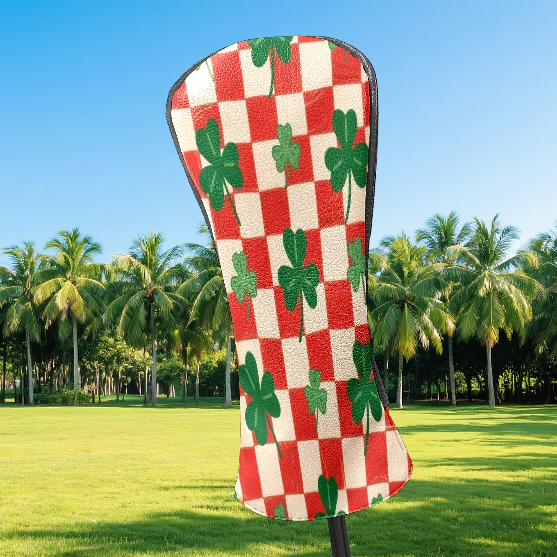 Golf Club Head Cover Waterproof Leather Golf Accessories HeadCovers Set Driver Headcover for Women Men Red Check Clover Pattern