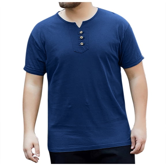 Krdevn Men's Summer Large Size V Neck Cotton Top T Shirt,XXL